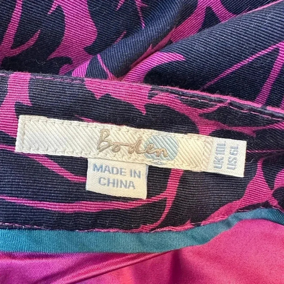 Boden A-Line Sophia Pleated Knee Length Purple Navy Damask  Skirt Size 6L Long - Picture 9 of 10